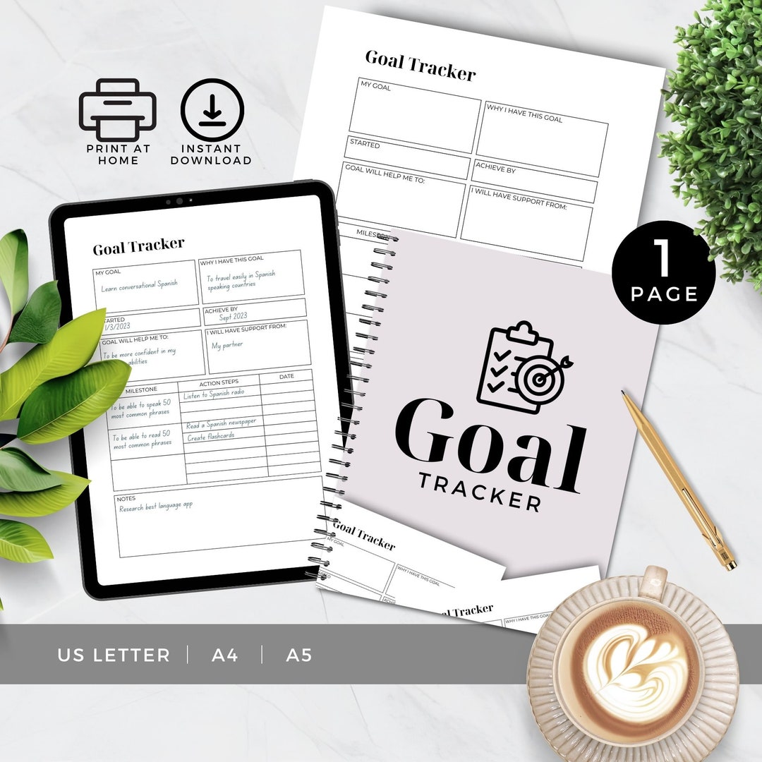 Goal Progress Tracker Template, Printable, Planner Insert, Dot Journal