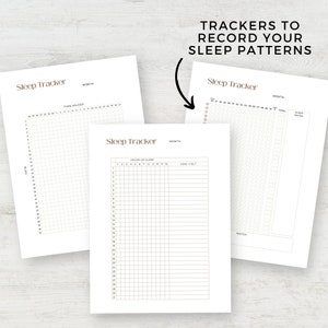 Puede incluir: Tres hojas de seguimiento del sue&ntilde;o imprimibles con el texto "Sleep Tracker" y "MONTH" en la parte superior. Las hojas est&aacute;n dise&ntilde;adas para ayudarte a controlar tus patrones de sue&ntilde;o, incluyendo el tiempo de sue&ntilde;o, las horas de sue&ntilde;o y c&oacute;mo te sentiste.