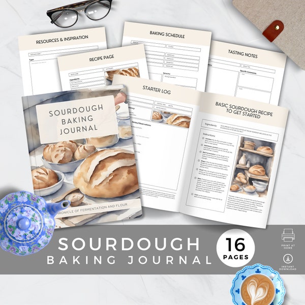 Sauerteig Journal und Anfänger Brot Anleitung, Starter Log, druckbarer Backplaner & Checkliste, Anweisungen, Geschenk für den Artisan Home Baker