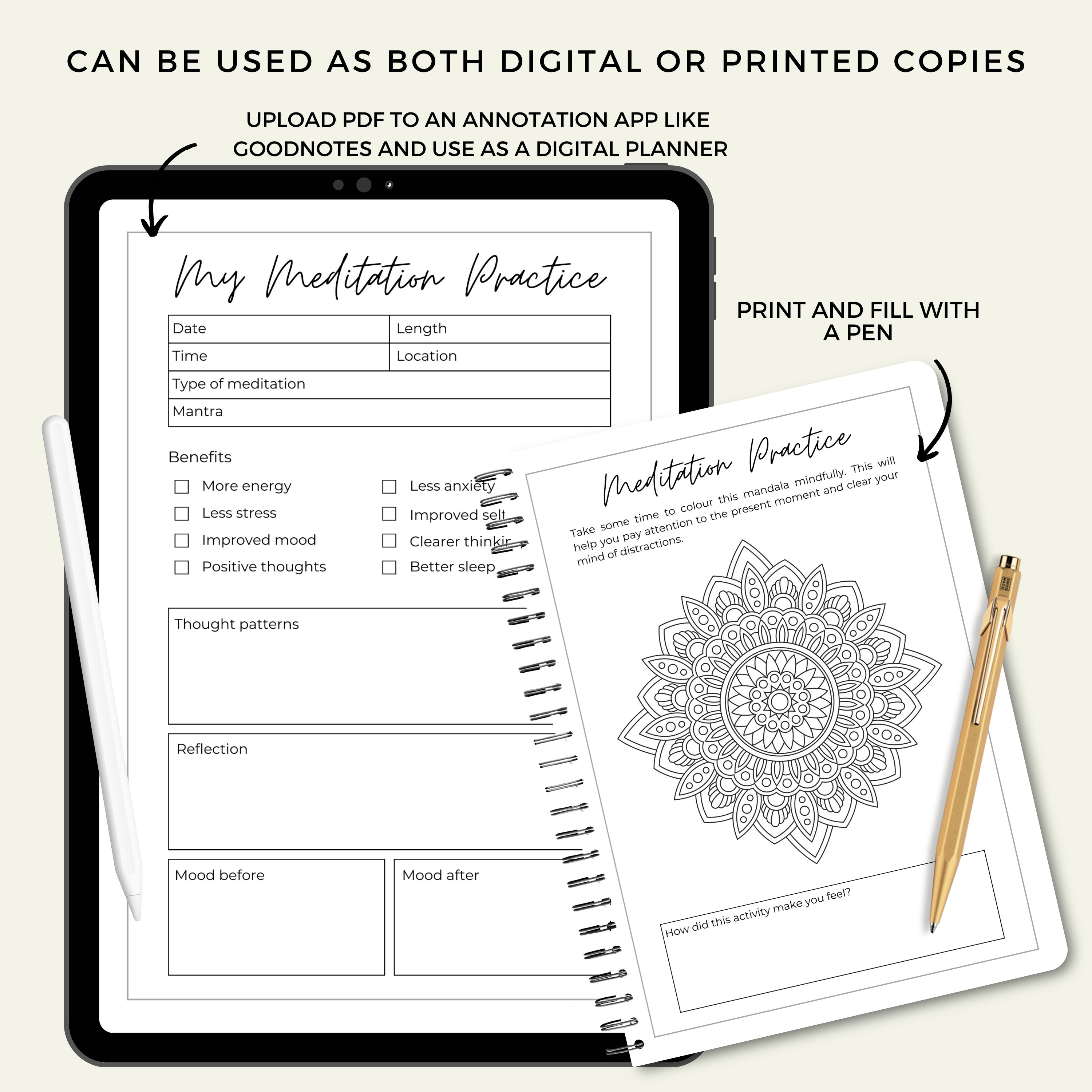 Meditation Journal, Printable & Digital, Daily Practice Workbook ...