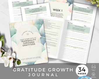 Gratitude Journaling Prompts Pdf, 5 Minute Journal for Growth, Positive Affirmations, Challenge for Mindfulness, Self Care and Wellbeing