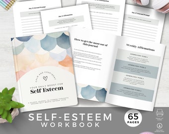 Self Esteem Worksheet Teens, Guided Self Worth Confidence Journal Students, Self Love Workbook, Daily Affirmations, Anxiety Therapy Activity