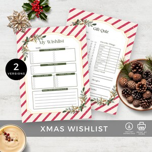 Lista de deseos navideños para la familia, lista de verificación de la lista de deseos navideños, cuestionario secreto de Papá Noel, plantilla de intercambio de regalos, planificador de intercambio de regalos de Navidad, imprimible