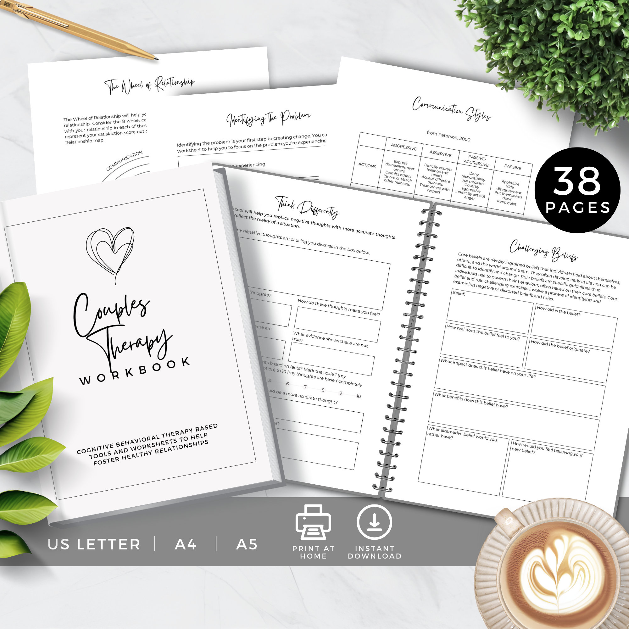 Worksheets for Couples Therapy, CBT Relationship Workbook ...
