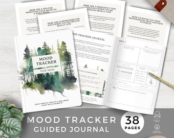 Mood Tracker for Men, Daily Self Care, Stress Management, Weekly Planner, Wellbeing Log, Anxiety Tool, Guided Journal Prompts, Mental Health