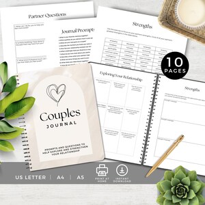 Couples Journal Prompts and Worksheets, Relationship Therapy Journaling, Date Night Activity, Marriage Self Help Tools, Printable PDF