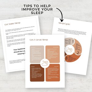 Puede incluir: Una gu&iacute;a imprimible con consejos para mejorar el sue&ntilde;o. La gu&iacute;a incluye secciones sobre c&oacute;mo conseguir un buen sue&ntilde;o, un ciclo de sue&ntilde;o y una rutina para la hora de acostarse. La gu&iacute;a est&aacute; ilustrada con una luna y estrellas de dibujos animados.