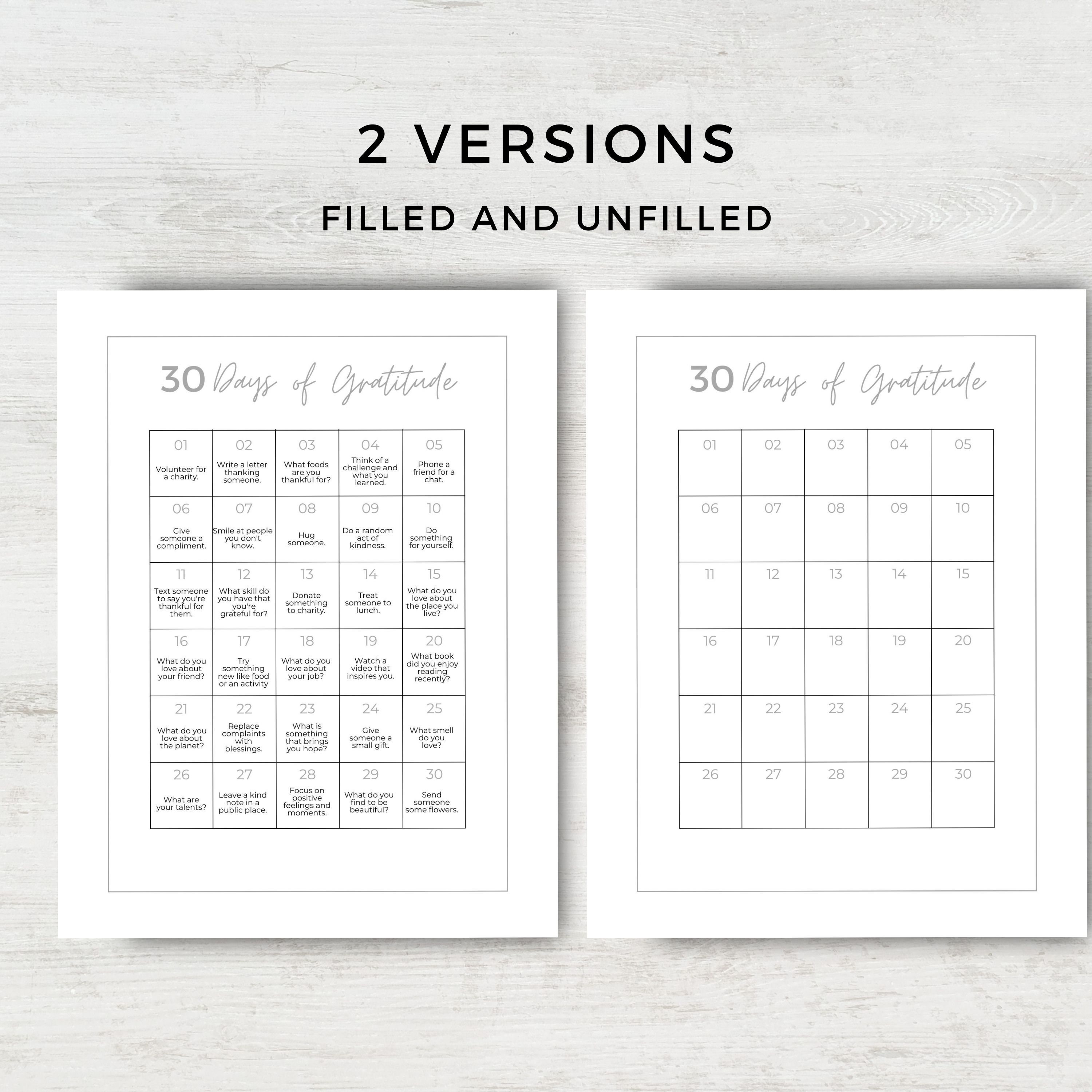 30 Day Gratitude Journal Printable PDF Daily Challenge - Etsy