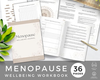 Menopause Journal for Wellbeing, Women's Health Trackers and Workbook, Perimenopause Symptom Log, Mood & Self Care Worksheet, Neutral Floral
