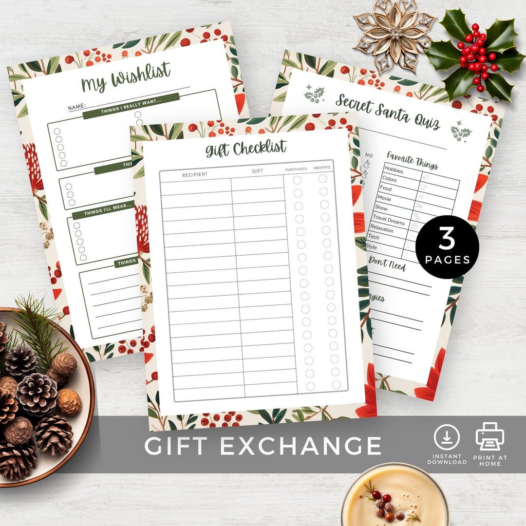 Christmas Gift Exchange List Template, Secret Santa Quiz, Family Xmas Christmas Gift Exchange List Template, Secret Santa Quiz, Family Xmas