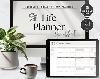 Life Planner Google Sheets, Digital Daily To Do Organizer, Task Template, Project Management, Vision Goal Planning, Schedules & Calendar