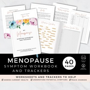 Menopauze Symptoomwerkboek en tracker met beoordeling, perimenopauze-omstandigheden en gezondheidsgrafiek voor vrouwen, zelfzorgdagboek, heldere bloemen
