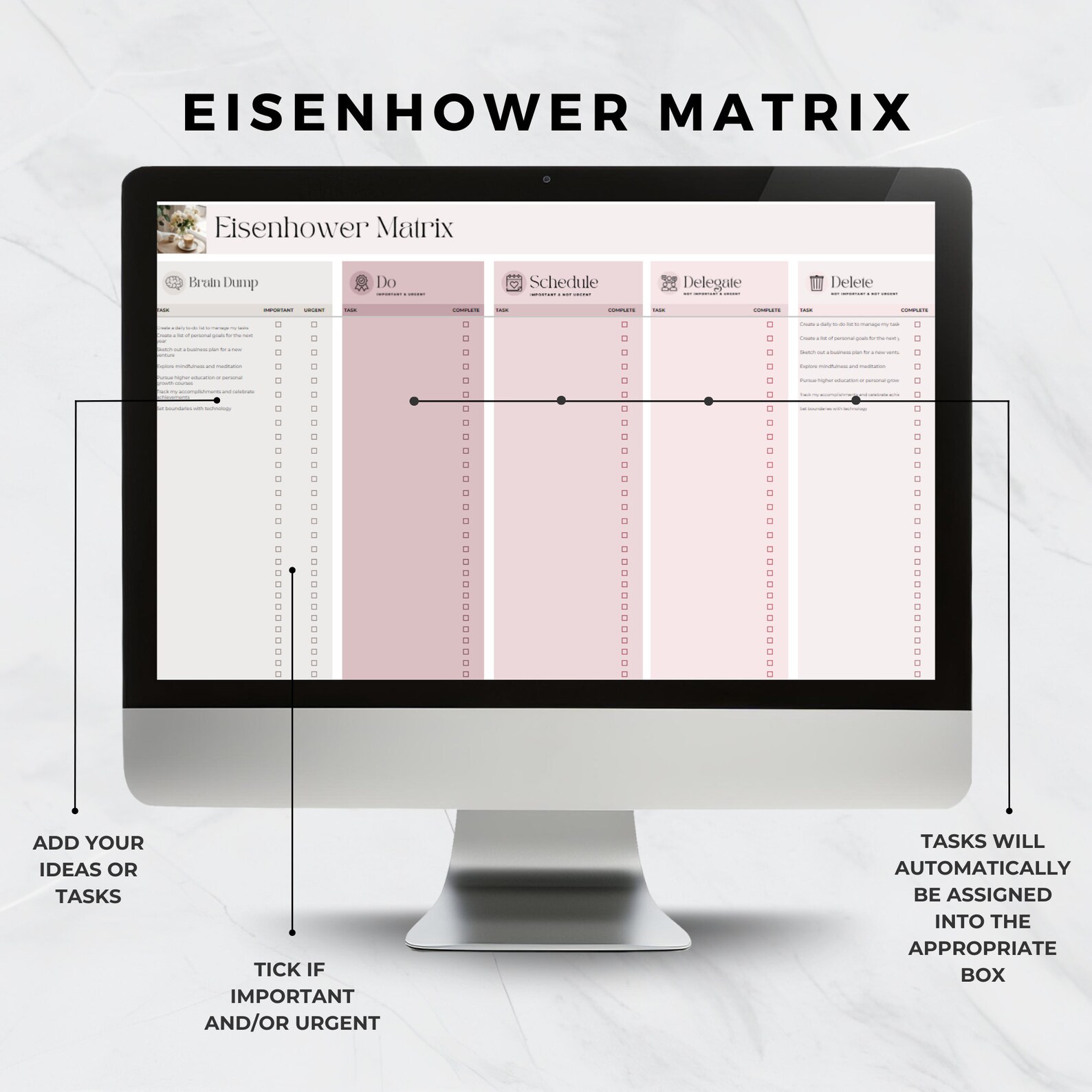 Matrix Checklist Decision Matrix Google Sheets, Eisenhower Priority Template, Brain Dump ...