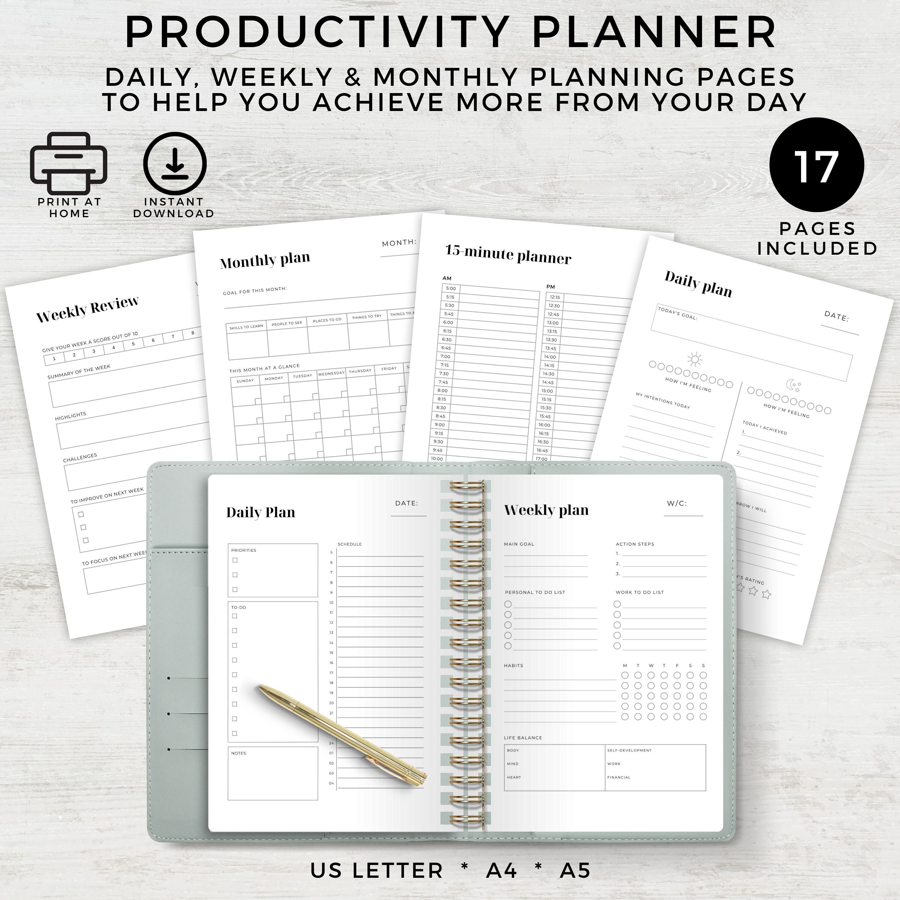 Minimal Productivity Planner Printable Daily Weekly Monthly