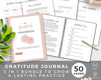Gratitude Journal Bundle, Mindfulness Practice and Exercises, Wellbeing ebook & Workbook, Daily Trackers, Printable PDF, Digital, Pink