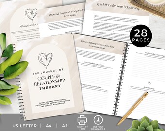 Journal of Couple and Relationship Therapy, Guided Journaling Prompts for a Healthy Relationship, Marriage Self Help Tools, Printable PDF