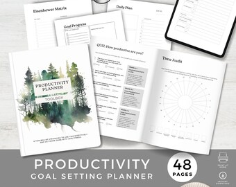 Goal Planner For Men, Productivity Worksheets, Time & Task Management, Daily Habit Tracker, Vision Board Workbook, Monthly Self Development