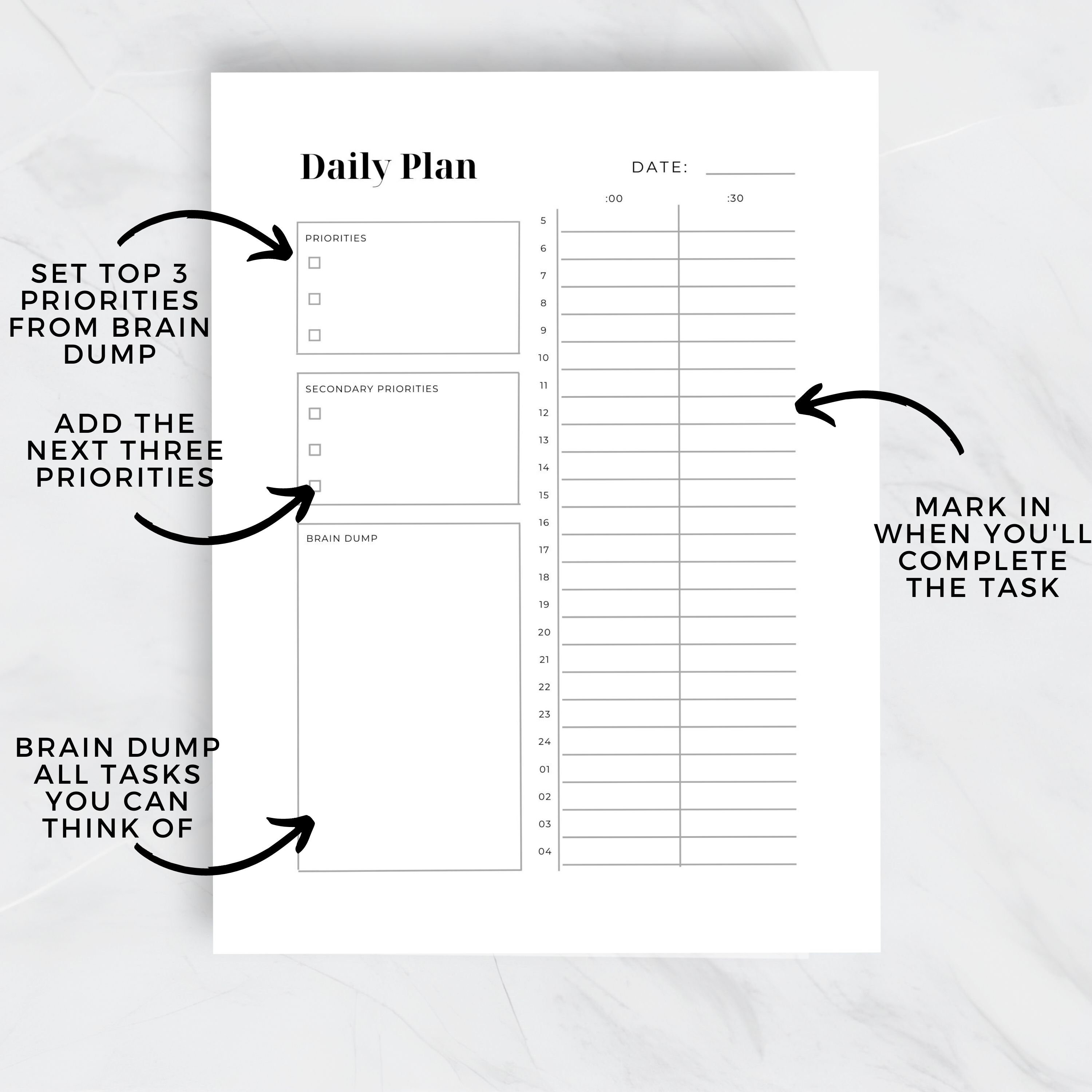 Time Management Tracker Template Printable PDF 24 Hour Daily Planner Time Management Tracker Template Printable PDF 24 Hour Daily Planner