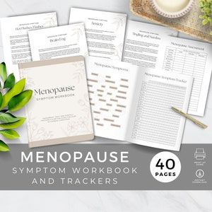 Symptoomtracker en menopauzebeoordelingslogboek, werkboek voor perimenopauzeomstandigheden, gezondheidsgrafiek voor vrouwen, zelfzorgdagboek, neutrale bloemen
