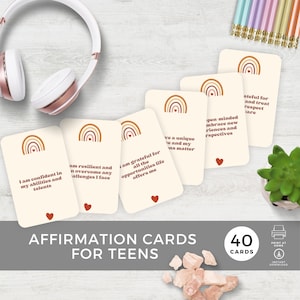 Positive Affirmation Cards for Teens, Inspirational Quotes for Mental Health and Self Care, Self Esteem Flashcards, Printable, Digital, Boho