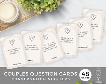 Couples Question Cards, Conversation Starters, Get To Know You Game, Date Night Activity, Relationship Quiz, Instant Download, Printable PDF