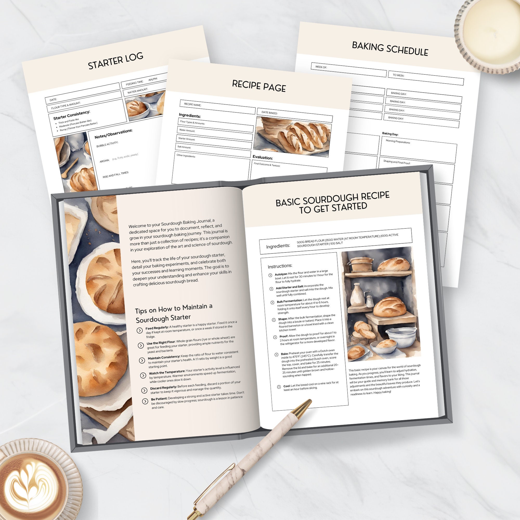 Sourdough Journal and Beginners Bread Guide, Starter Log, Printable Baking Planner &amp; Checklist ...