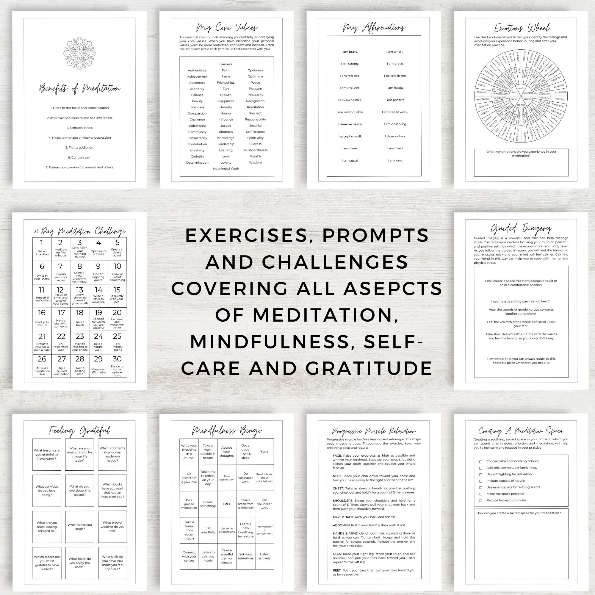 Meditation Journal, Printable & Digital, Daily Practice Workbook, Mindfulness, Breathing ...