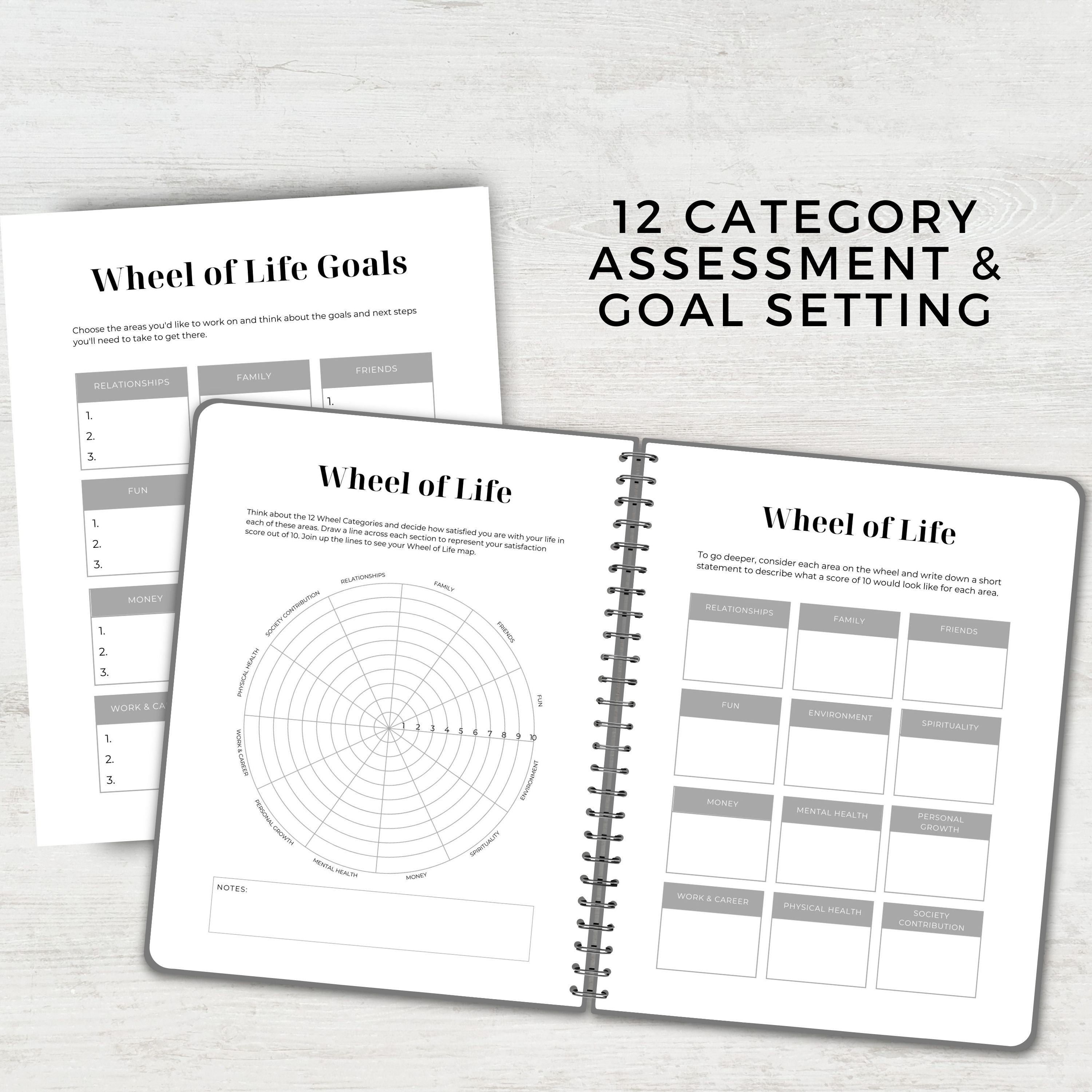 Wheel of Life Planner Printable, Level 10, Goal Setting Template, Self ...