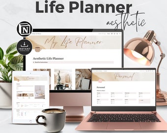 Notion Life Planner Template, Simple Aesthetic, All in One Personal Digital Planner, Career Development, Study Schedule, Goal Tracker