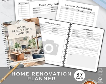 Home Renovation Organizer, Remodel Planner, Budget and Expenses Tracker, Printable Checklists, House Improvement, Interior Design Moodboard