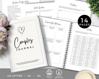 Couples Journal with Prompts and Questions, Relationship Therapy Journaling, Date Night Activity, Marriage Self Help Tools, Printable PDF