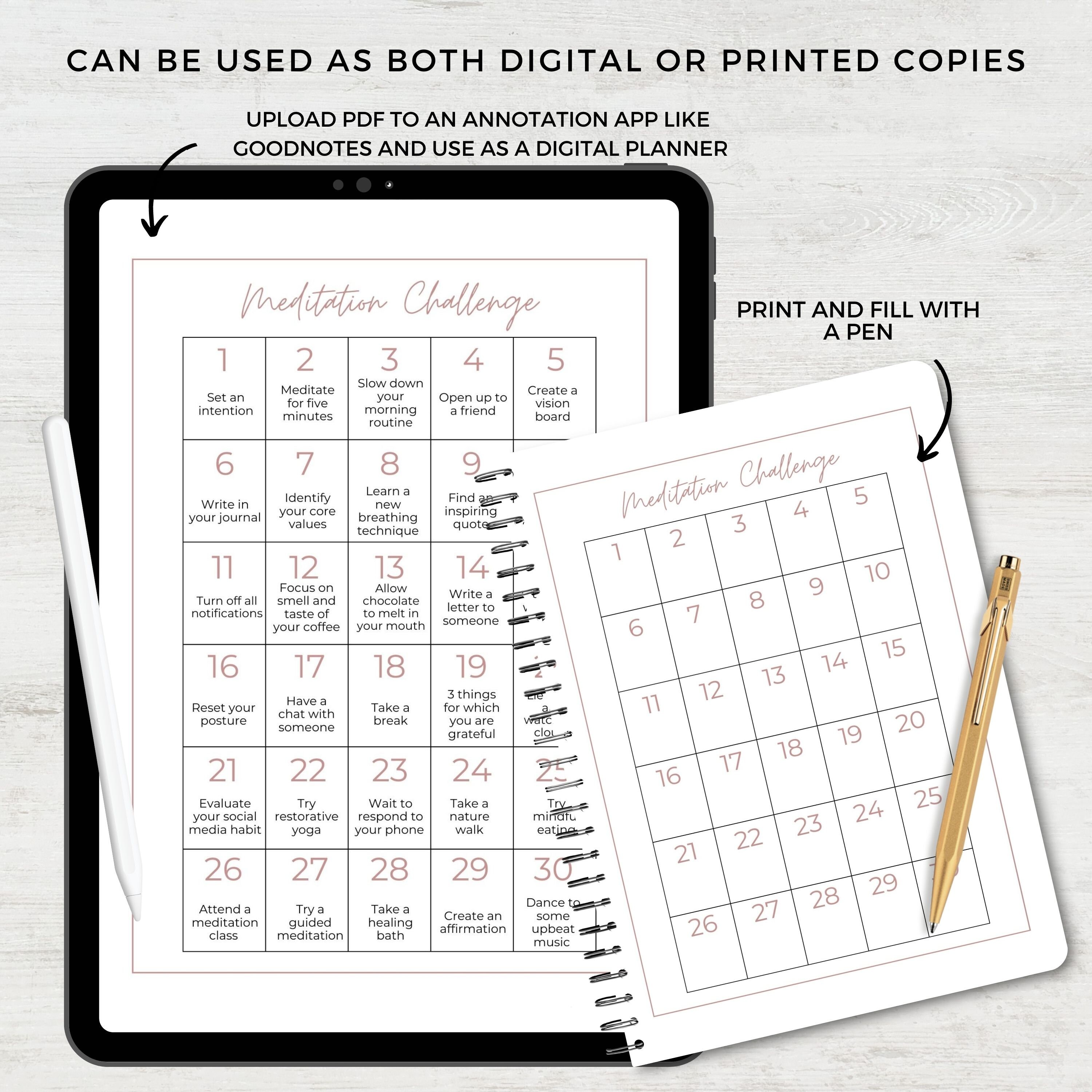 30 Day Meditation Challenge, Printable PDF, Ideas, Journal Template ...