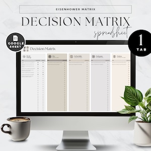 Decision Matrix Google Sheets, Eisenhower Priority Template, Brain Dump, Task Action List Tracker, To Do List, Digital Planning Checklist