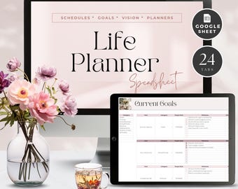Goal Setting Google Sheet, Life Planner, Digital Daily To Do Organizer, Project and Task Template, Habit Tracker, Schedules & Calendar Pink