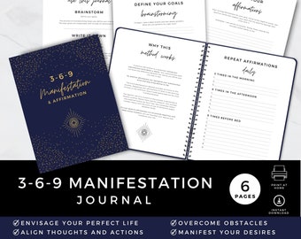 369 Manifestation Journal, Printable PDF, Manifest Goals, Manifesting Workbook, Law of Attraction, Daily Guided Practice, Digital