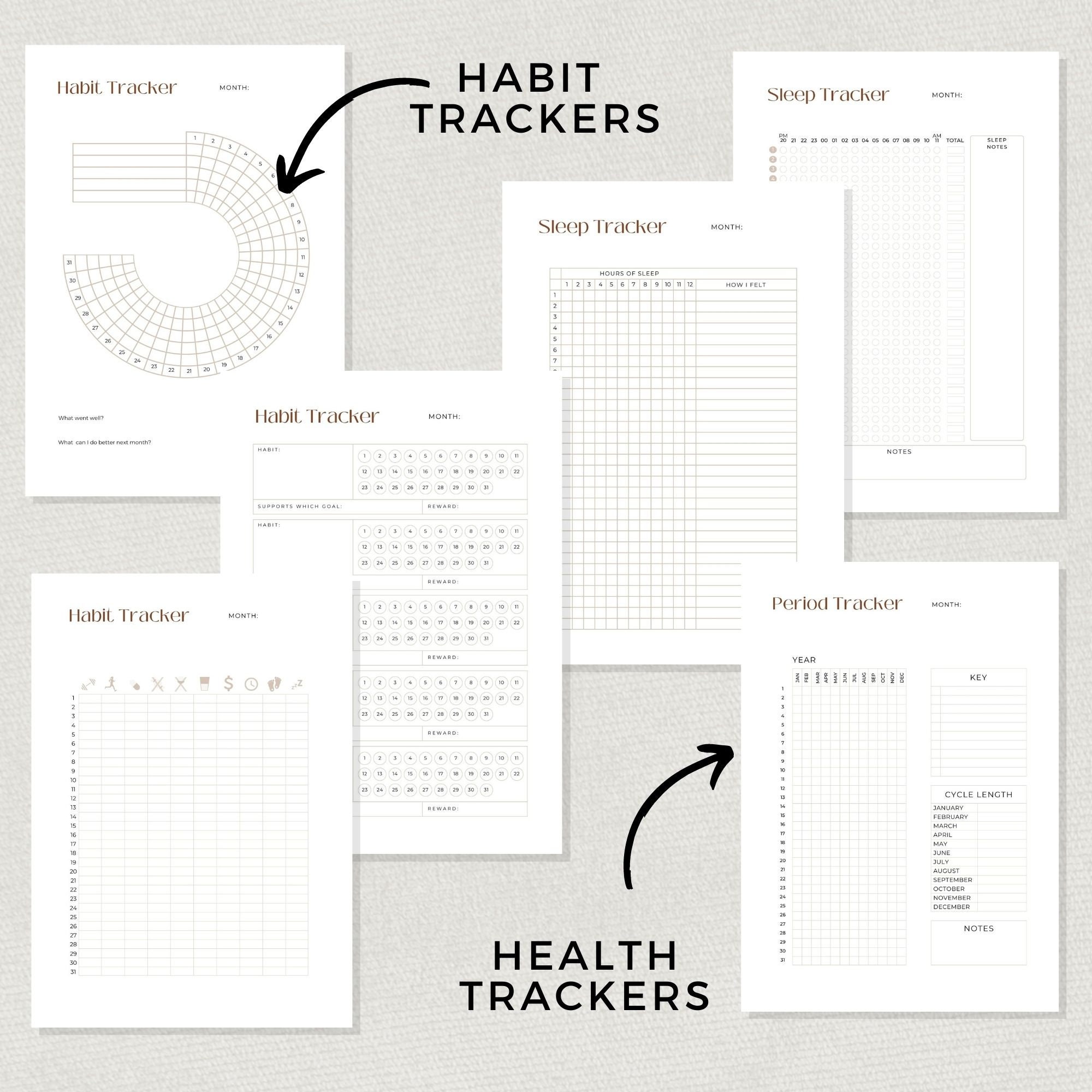 Health Trackers, Printable, Symptoms, Periods, Mood Journal, Sleep Log ...