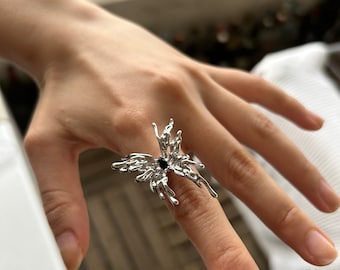 Adjustable butterfly y2k ring