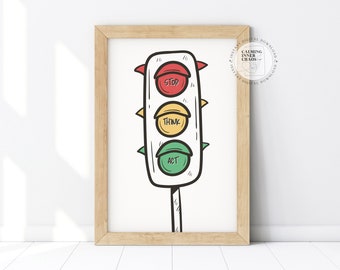 Stop Think Go, CBT Poster, Traffic Light Emotions, Stop Think Act, Mindfulness Tool, Child Anger Management, Anxiety Relief, Impulse Control