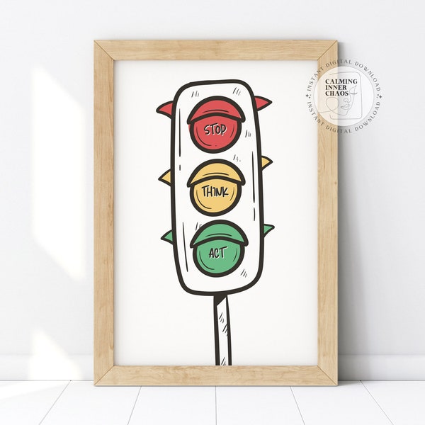 Stop Think Go, CBT Poster, Traffic Light Emotions, Stop Think Act, Mindfulness Tool, Child Anger Management, Anxiety Relief, Impulse Control