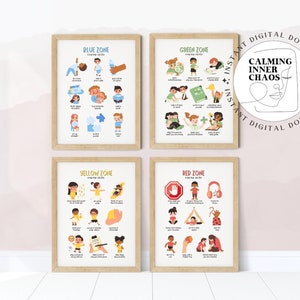 Self-Regulation Zones Coping Skills Poster, Coping Strategies Printable Chart, Calm Down Corner, Emotional Learning, Therapy Office Decor