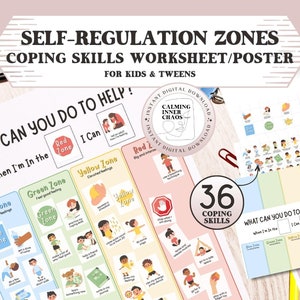 Zones Regulation Coping Skills Worksheet Emotional Regulation Poster Printable Calm Down Corner Tool for Kids Emotional Learning Strategies
