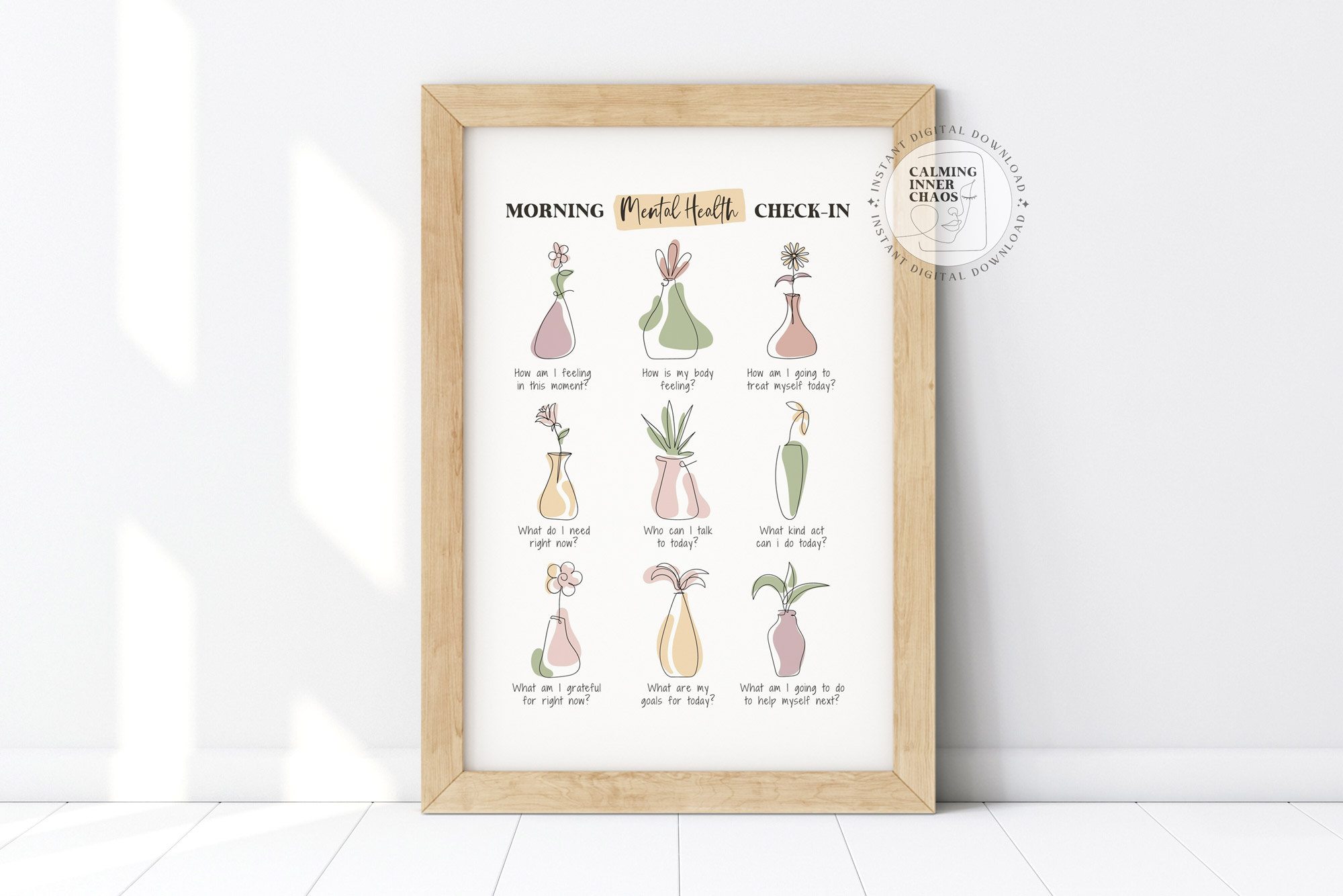 Mental Health, Self Care, Check-in Poster, Feelings Mindfulness Checklist, Therapist Office Decor, School Counselor, Teacher Tool Wall Art