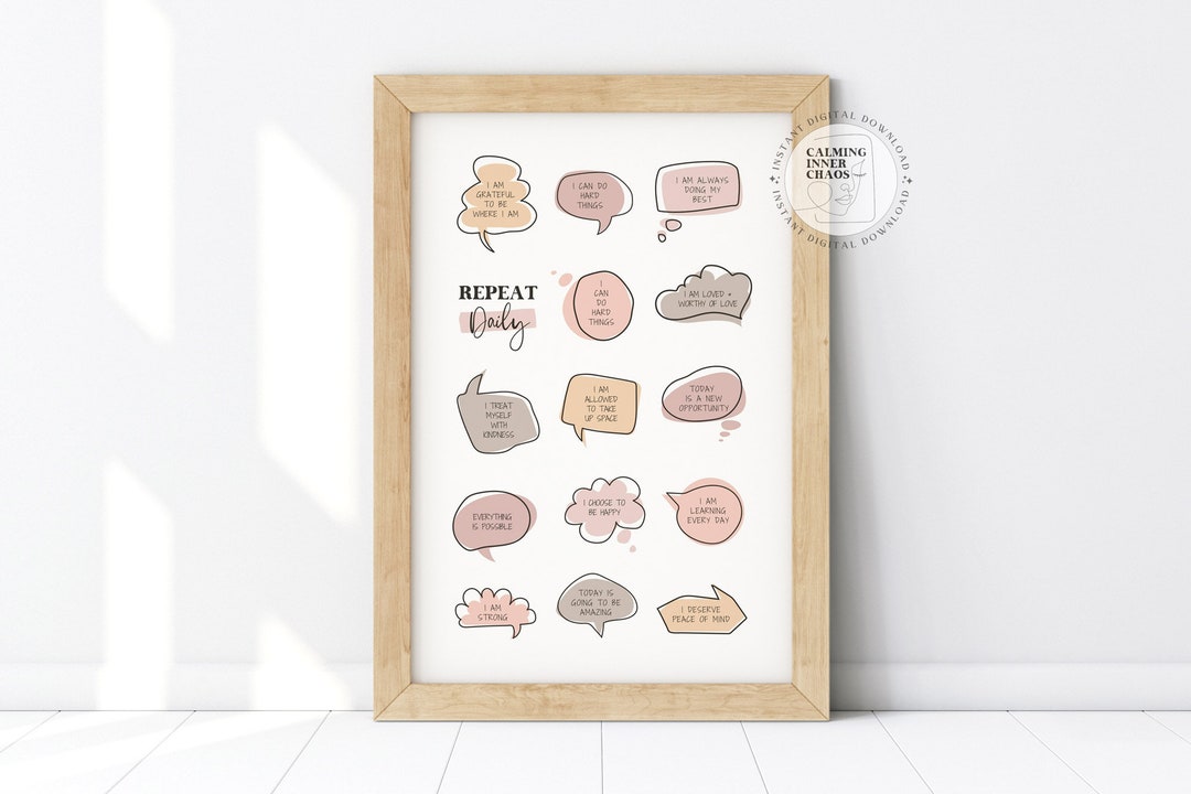 Daily Affirmations Poster, Positive Mantra Printable, Mental Health ...