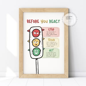 Stop Think Go, CBT Poster, Traffic Light Emotions, Stop Think Act, Mindfulness Tool, Child Anger Management, Anxiety Relief, Impulse Control