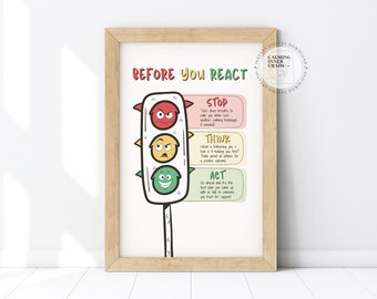 Stop Think Go, CBT Poster, Traffic Light Emotions, Stop Think Act, Mindfulness Tool, Child Anger Management, Anxiety Relief, Impulse Control