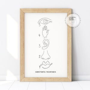 Grounding Technique Poster, Calm Corner Print, Coping Skill Exercise, Anxiety Relief, Therapy Office, School Counselor, Psychologist Room