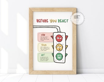 Stop Think Go, CBT Poster, Traffic Light Emotions, Stop Think Act, Mindfulness Tool, Child Anger Management, Anxiety Relief, Impulse Control
