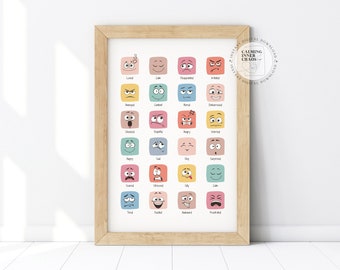 Feelings Words Poster, Emotions Chart, Calm Down Corner, School Counselor, Homeschooling Decor, Therapy Office Wall Art, Learning Emotion