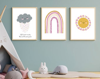 Cloud, Rainbow and Sun - Boys and Girls Room Wall Art - Printed A4 Art for Child or Nursery Wall