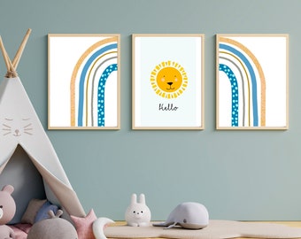 Rainbow Hello Sun Lion - Boys and Girls Room Wall Art - Printed A4 Art for Child or Nursery Wall